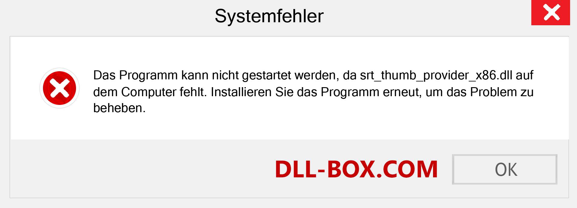 srt_thumb_provider_x86.dll-Datei fehlt?. Download für Windows 7, 8, 10 - Fix srt_thumb_provider_x86 dll Missing Error unter Windows, Fotos, Bildern